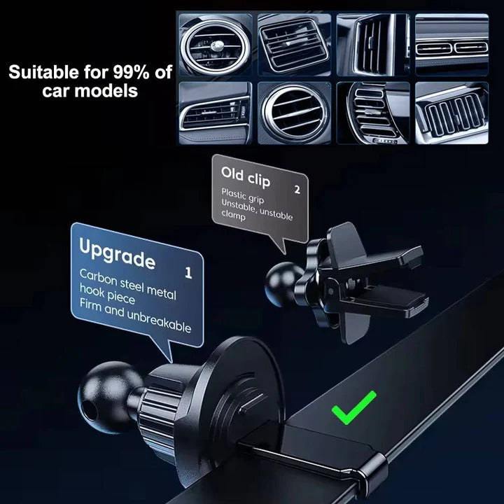 Wireless Car Charger Mount with Auto Clamping Dashboard and Vent Clip