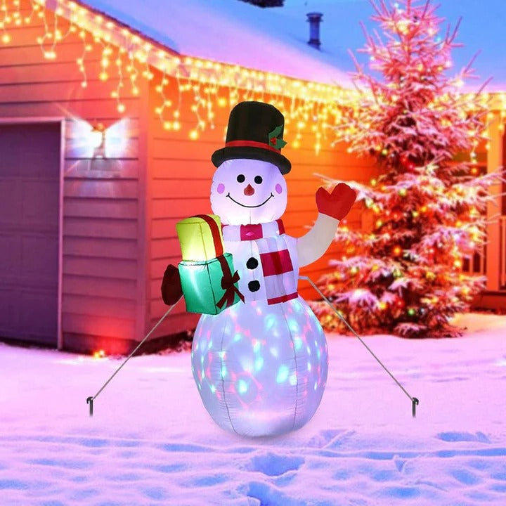 Outdoor Inflatable Snowman Decoration with Rotating LED Lights - Lenila