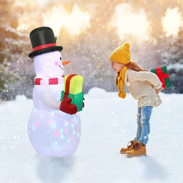Outdoor Inflatable Snowman Decoration with Rotating LED Lights