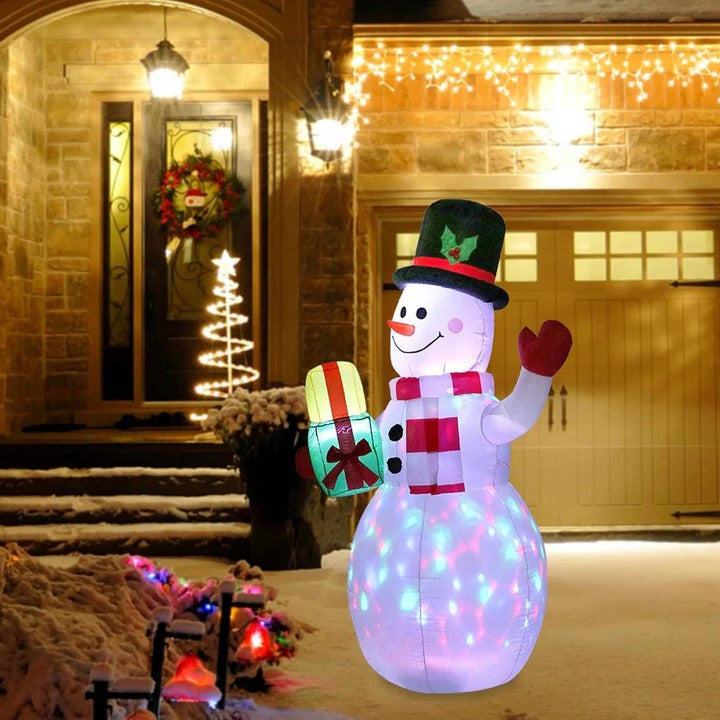 Outdoor Inflatable Snowman Decoration with Rotating LED Lights