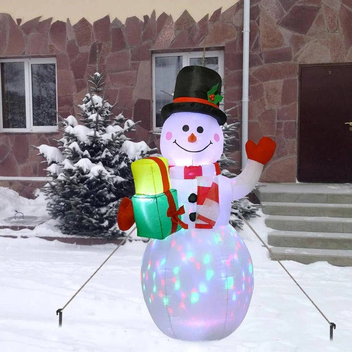 Outdoor Inflatable Snowman Decoration with Rotating LED Lights
