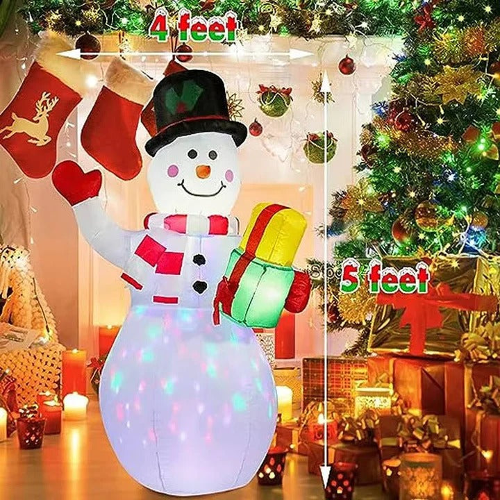 Outdoor Inflatable Snowman Decoration with Rotating LED Lights