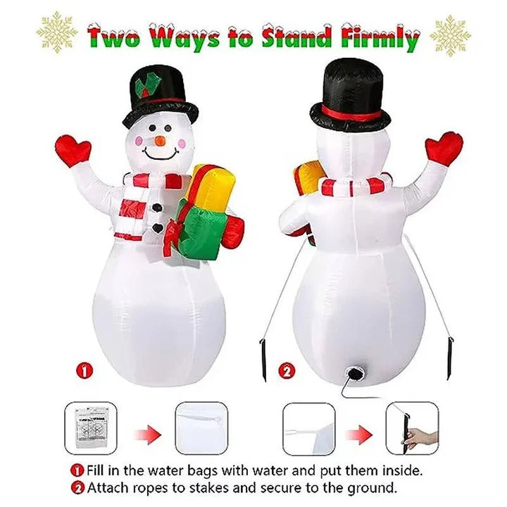 Outdoor Inflatable Snowman Decoration with Rotating LED Lights