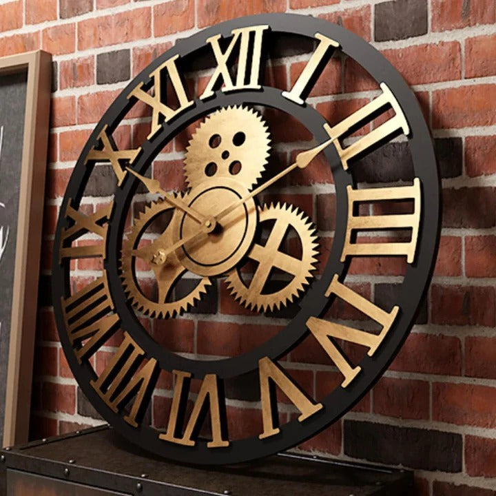 Wall Clock Industrial Style Silent Non-Ticking Roman Numerals - Lenila