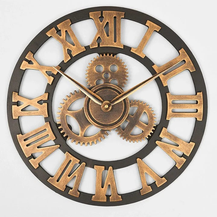 Wall Clock Industrial Style Silent Non-Ticking Roman Numerals