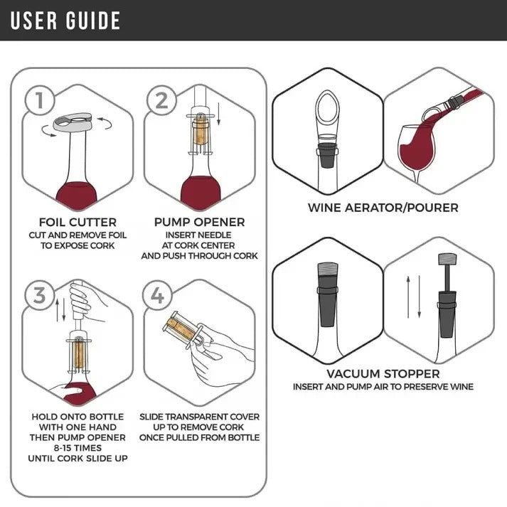 Wine Opener Set with Air Pressure and Needle Cork Extractor Effortless