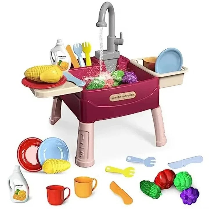 Toddler Play Kitchen Set with Working Water Faucet