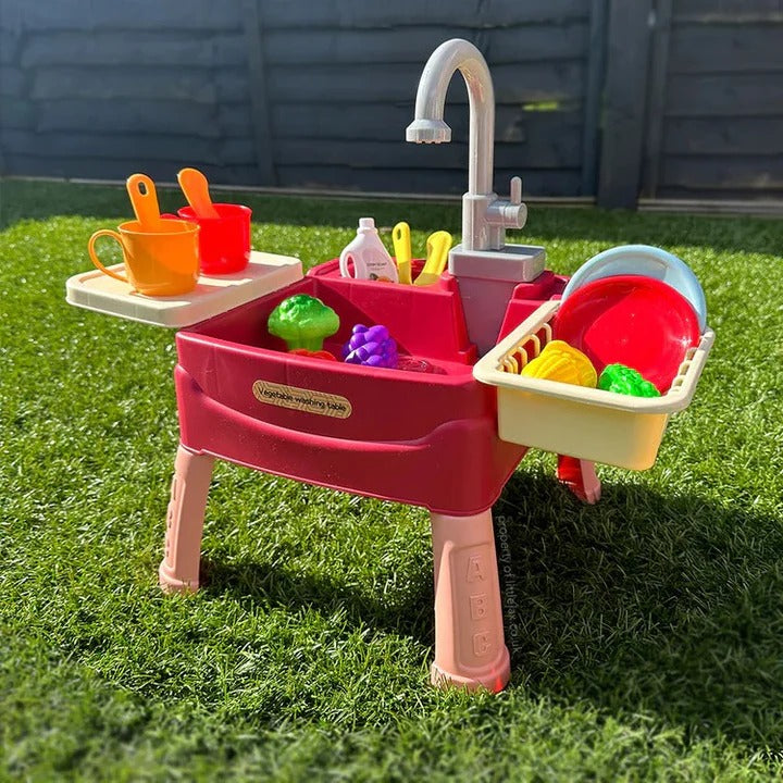 Toddler Play Kitchen Set with Working Water Faucet