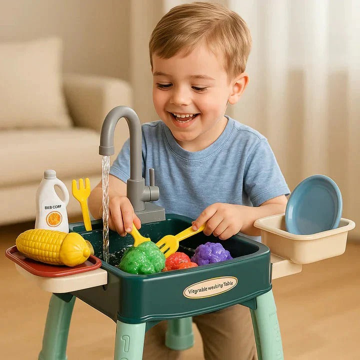 Toddler Play Kitchen Set with Working Water Faucet