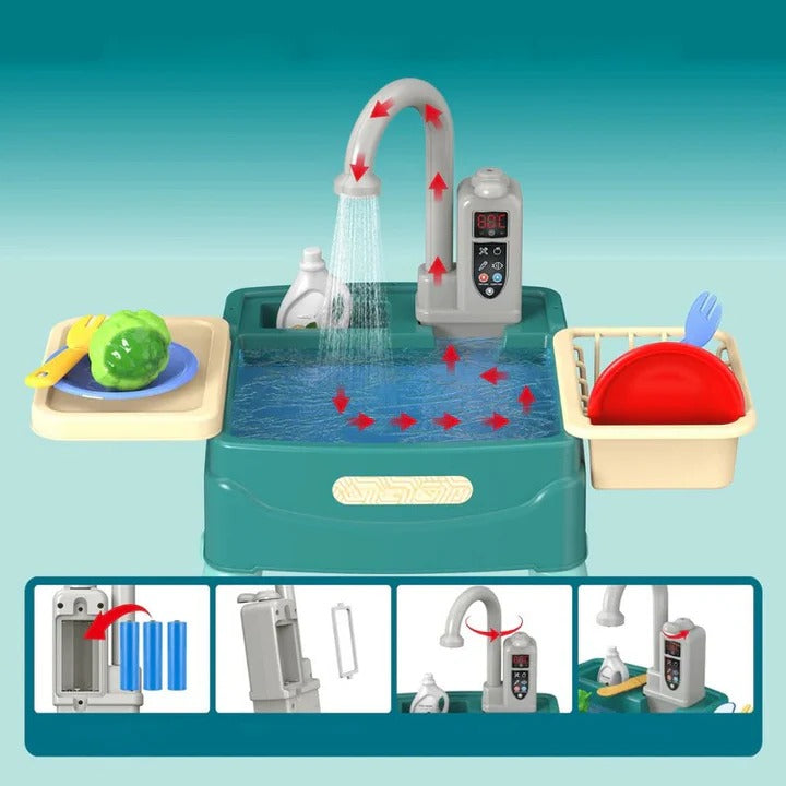 Toddler Play Kitchen Set with Working Water Faucet