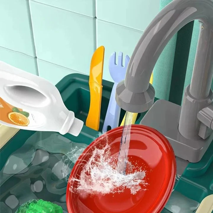 Toddler Play Kitchen Set with Working Water Faucet