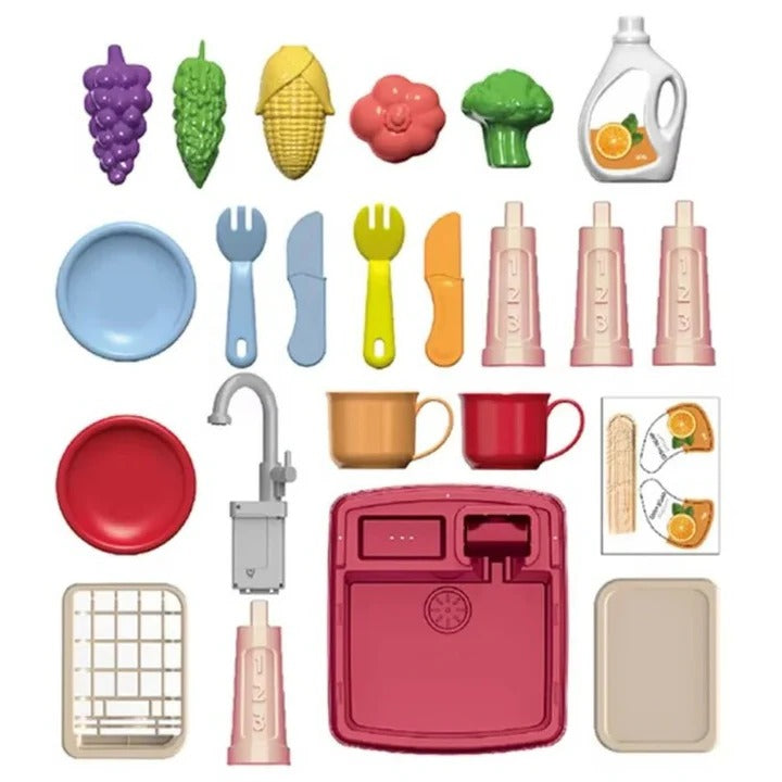 Toddler Play Kitchen Set with Working Water Faucet