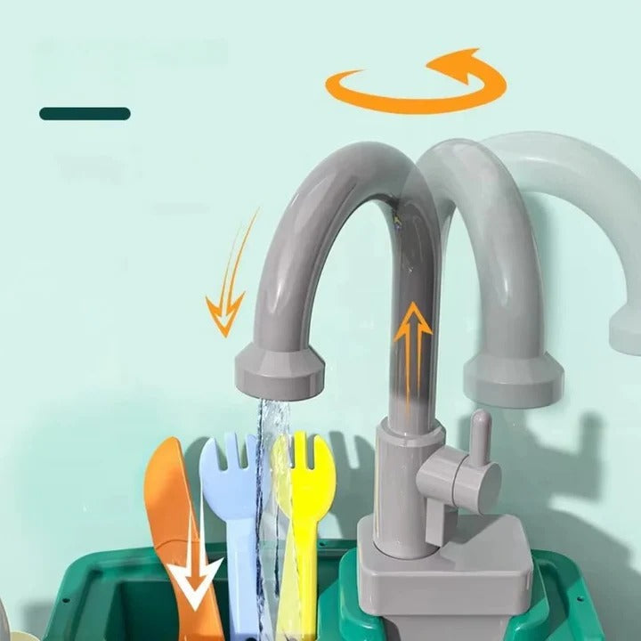 Toddler Play Kitchen Set with Working Water Faucet