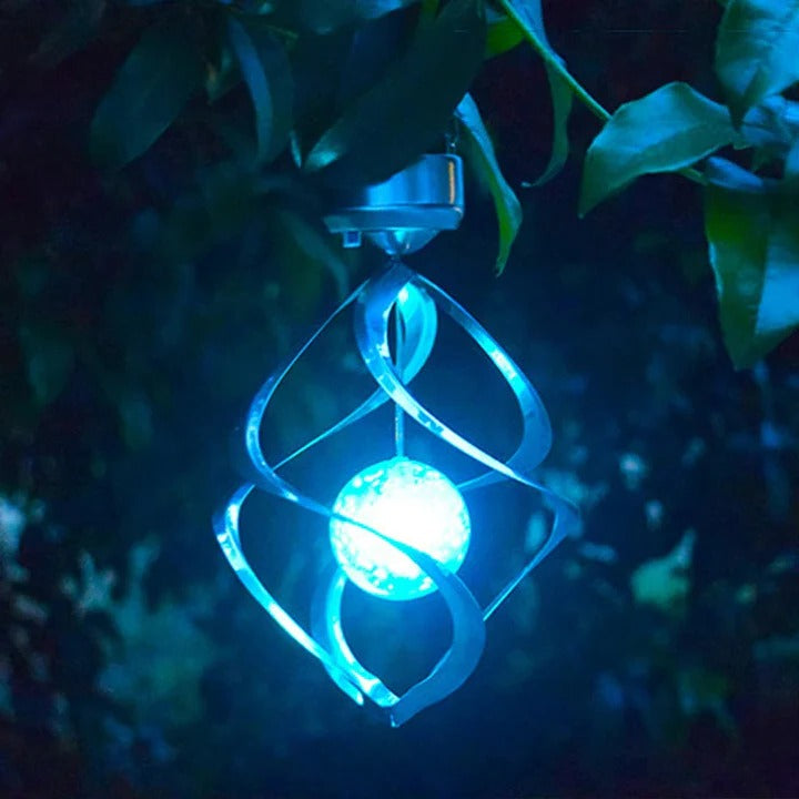 Solar-Powered LED Lamp with Wind Chime Spinner Design - Lenila