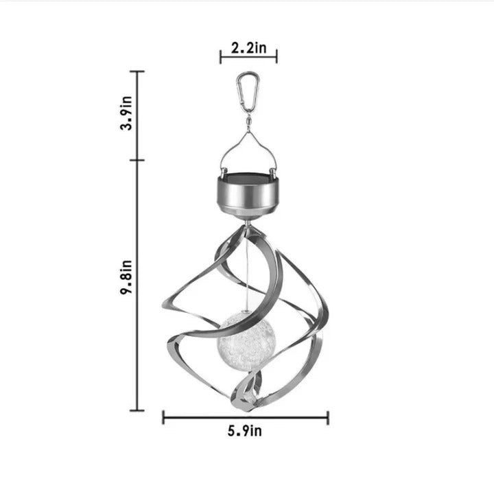 Solar-Powered LED Lamp with Wind Chime Spinner Design