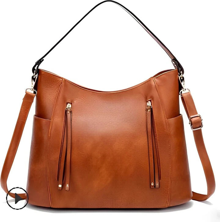 Womens Vintage Leather Shoulder Tote Classic Style - Lenila