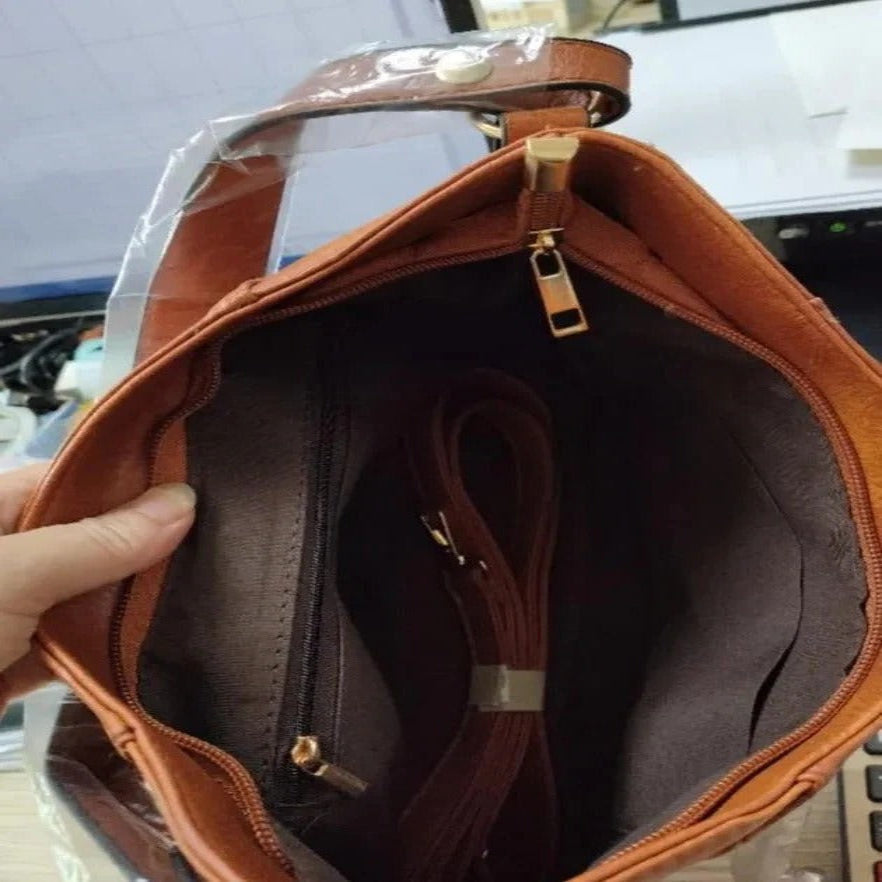 Womens Vintage Leather Shoulder Tote Classic Style