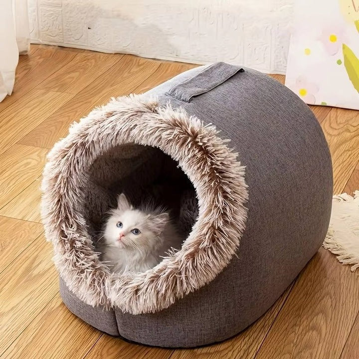 Pet Thermal Sleeping Cave with Faux Fur and Insulated Padding - Lenila