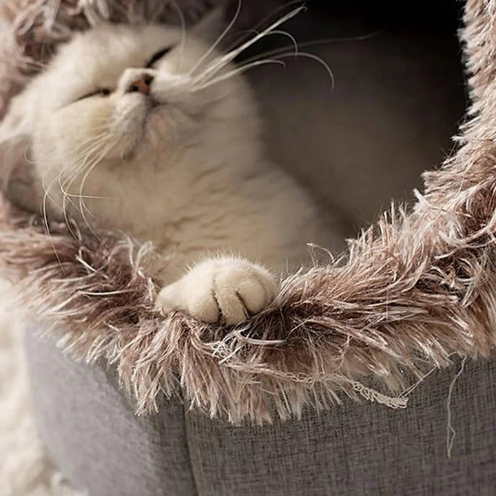 Pet Thermal Sleeping Cave with Faux Fur and Insulated Padding