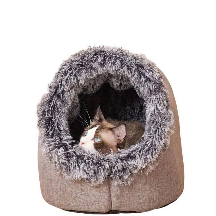 Pet Thermal Sleeping Cave with Faux Fur and Insulated Padding