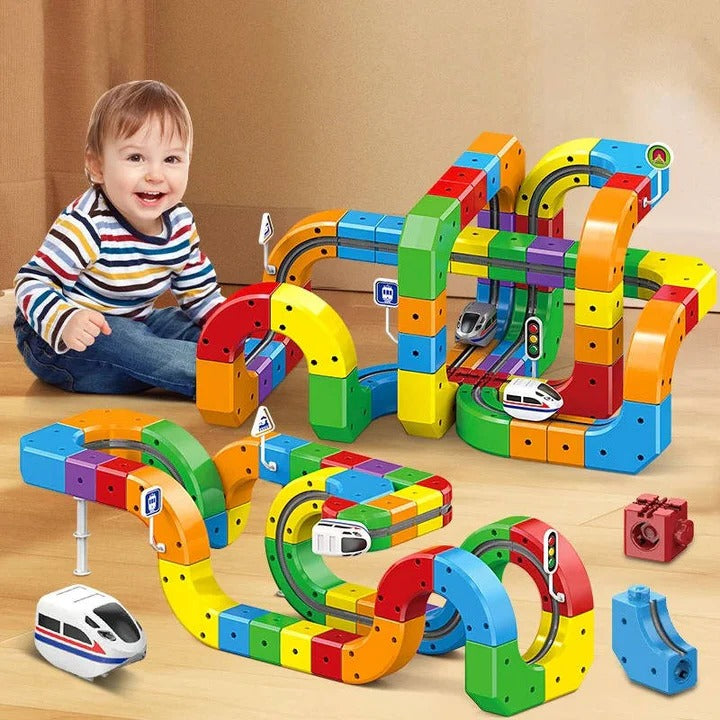 Kids Magnetic Train Track Toy with Interlocking Rails Creative Design