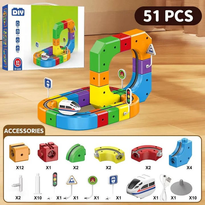 Kids Magnetic Train Track Toy with Interlocking Rails Creative Design - Lenila