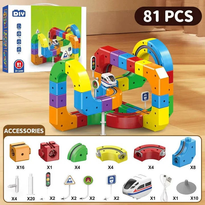Kids Magnetic Train Track Toy with Interlocking Rails Creative Design