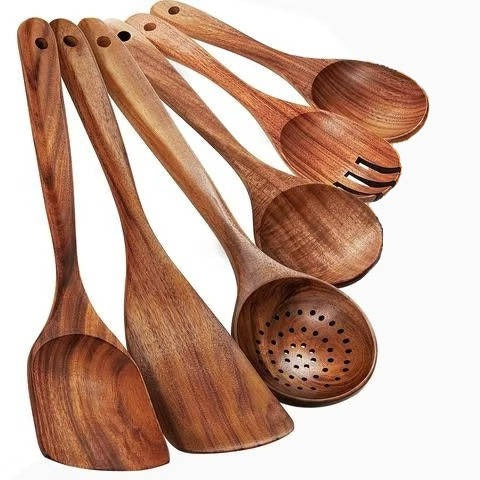 6-Piece Wooden Utensil Set Handcrafted Timber Finish Kitchen
