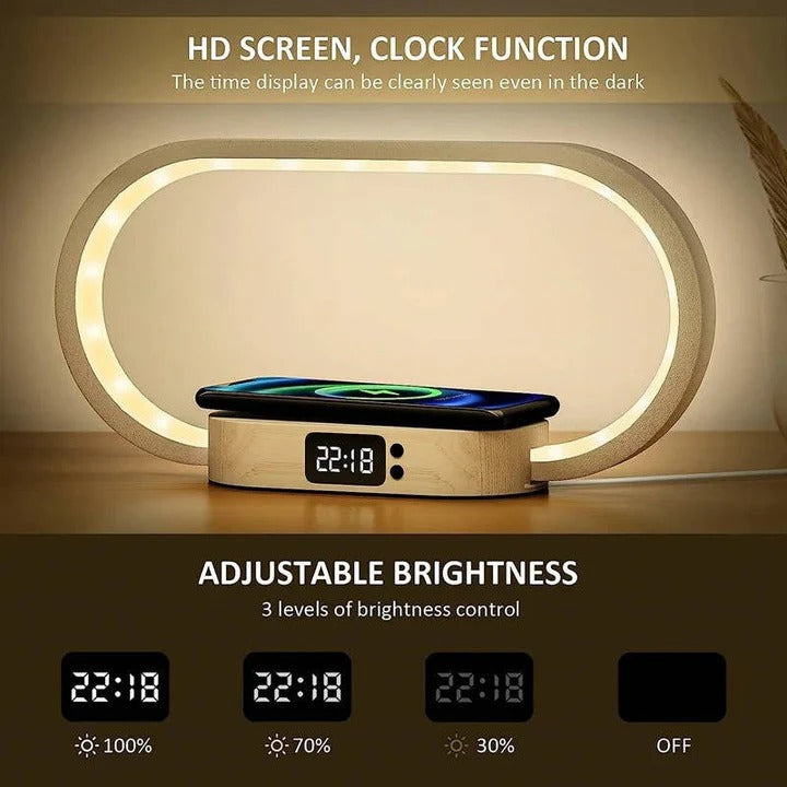Wireless Charging Alarm Clock and Bedside Station with Night