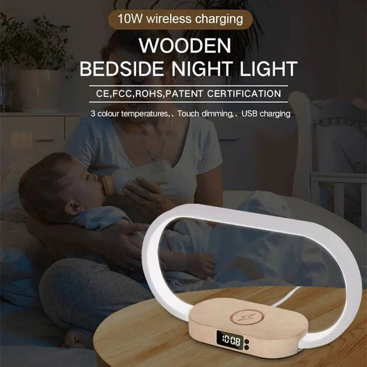 Wireless Charging Alarm Clock and Bedside Station with Night