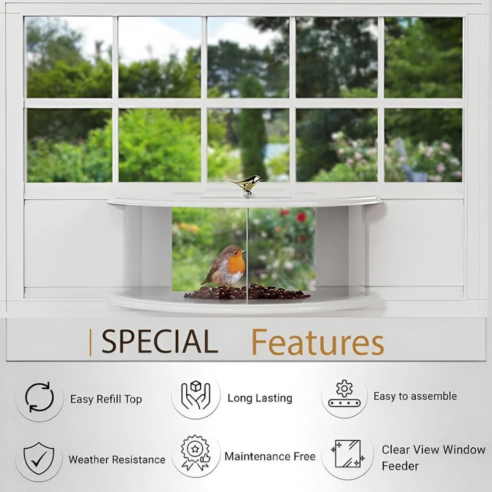 Bird Feeder with Panoramic Window Wide Angle Visibility