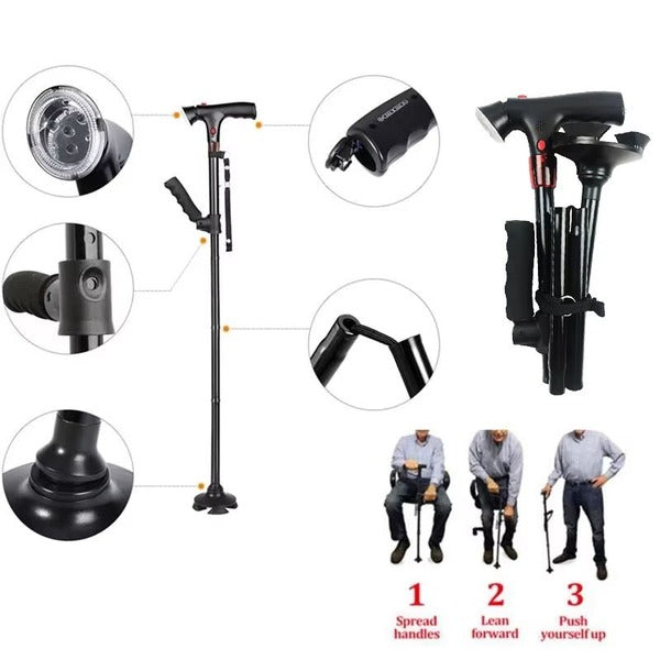 Collapsible Mobility Cane Height Adjustable Emergency Alert