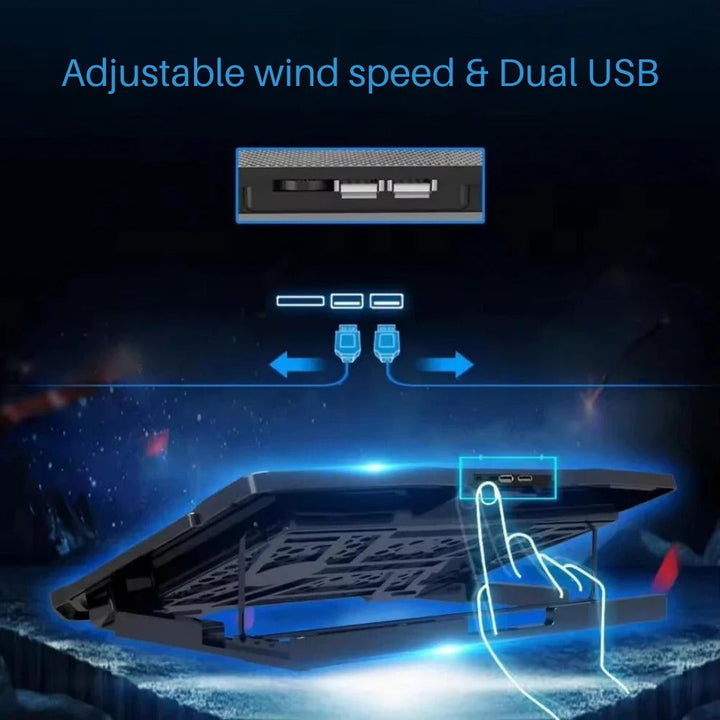 Laptop Cooling Stand with Fan Mesh Speed Control and USB Hub