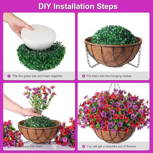 Outdoor Faux Floral Hanging Planter Decorative Wall Display