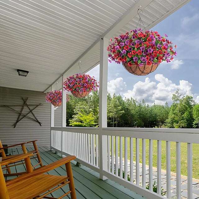 Outdoor Faux Floral Hanging Planter Decorative Wall Display