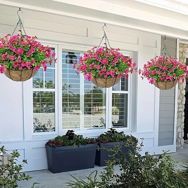Outdoor Faux Floral Hanging Planter Decorative Wall Display
