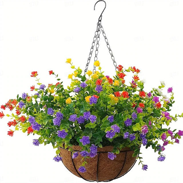 Outdoor Faux Floral Hanging Planter Decorative Wall Display