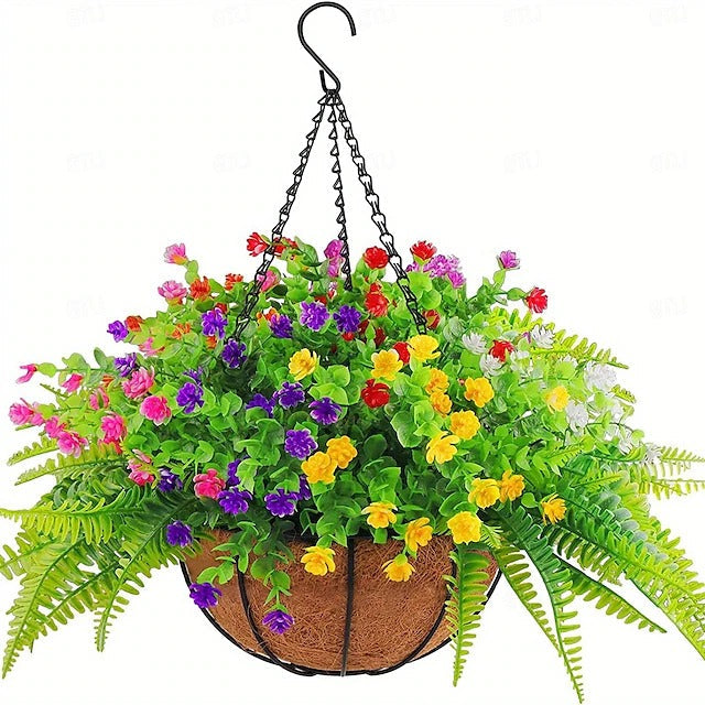 Outdoor Faux Floral Hanging Planter Decorative Wall Display