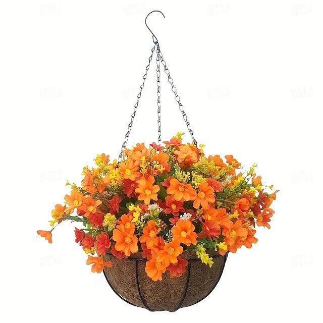 Outdoor Faux Floral Hanging Planter Decorative Wall Display