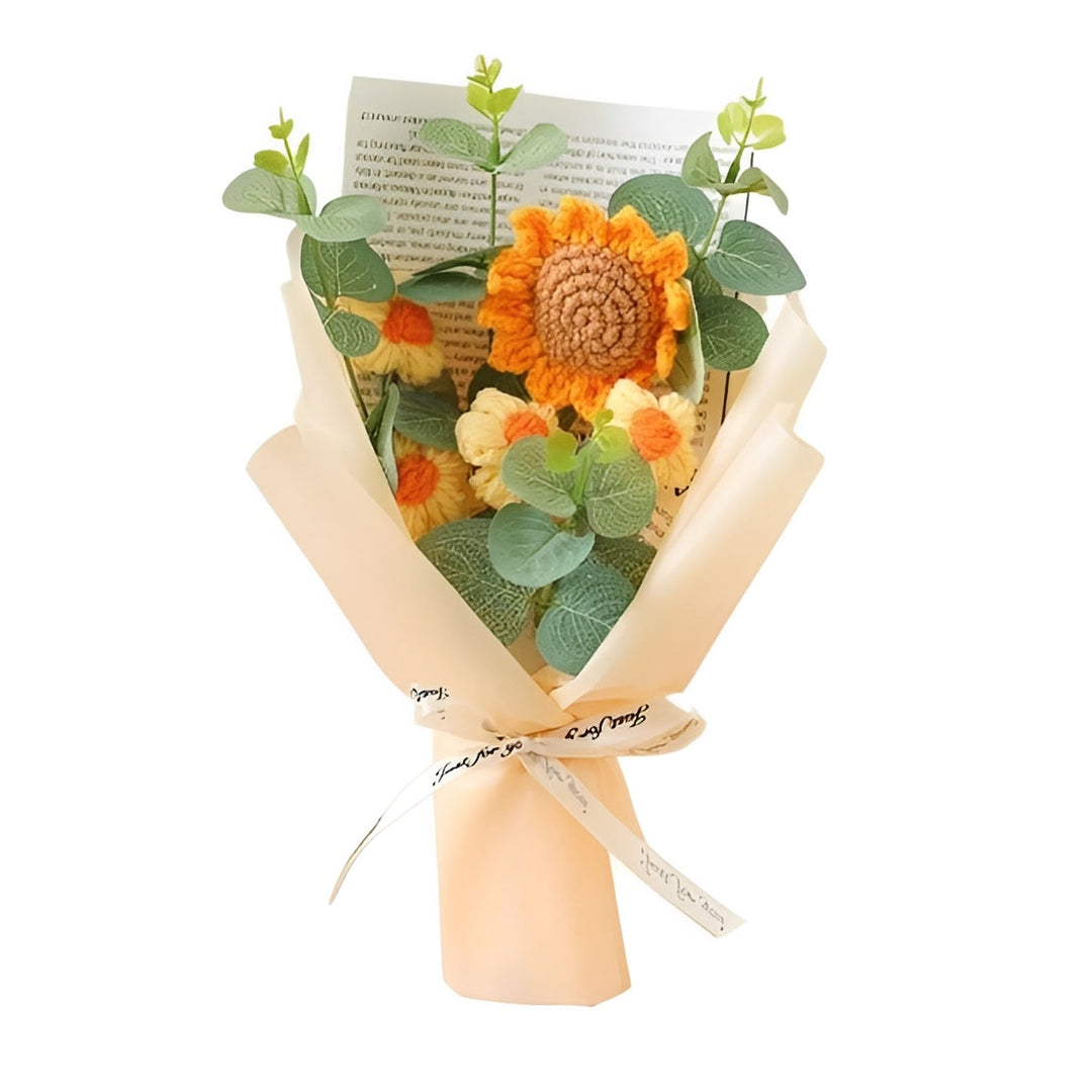 Decorative Knitted Floral Arrangement with Sunflowers and Daisies