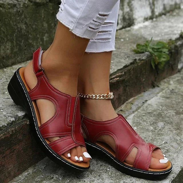 Womens Leather Wedge Sandals Comfortable Fit