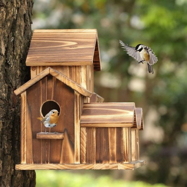 Handcrafted Wooden Birdhouse with Multiple Entry Holes