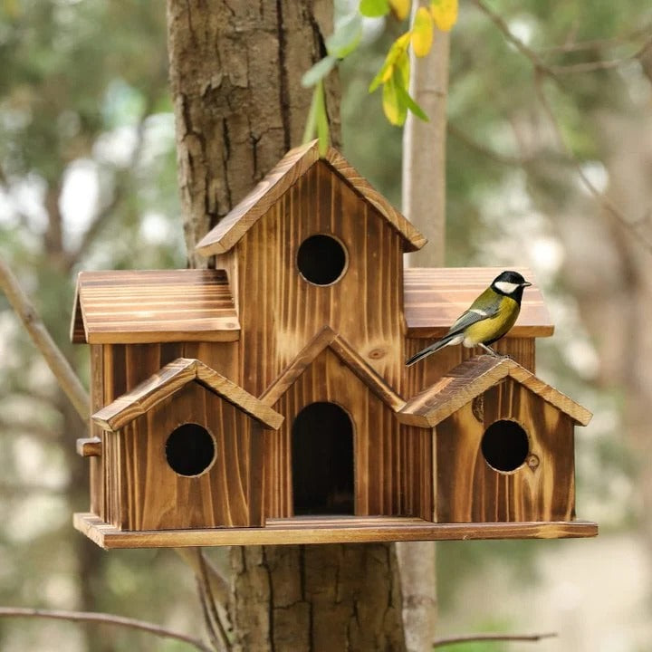 Handcrafted Wooden Birdhouse with Multiple Entry Holes - Lenila