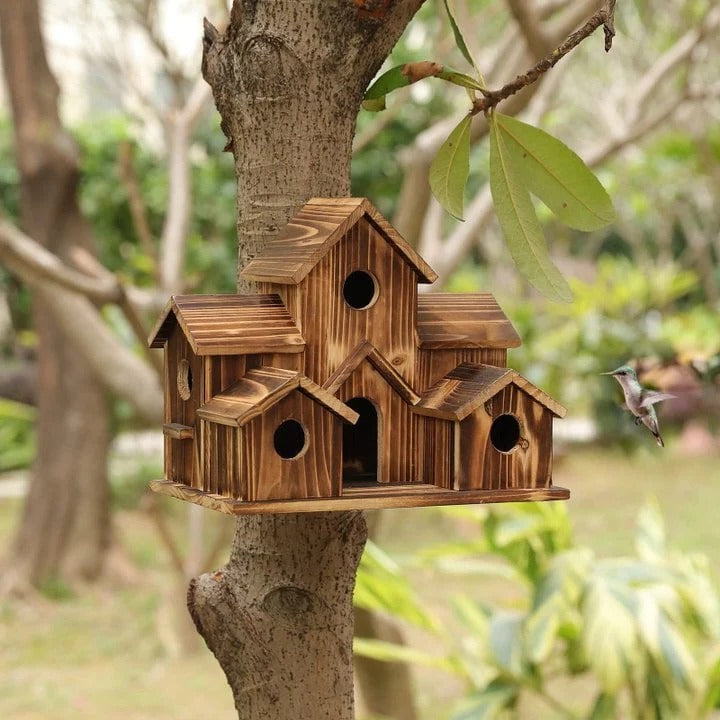 Handcrafted Wooden Birdhouse with Multiple Entry Holes