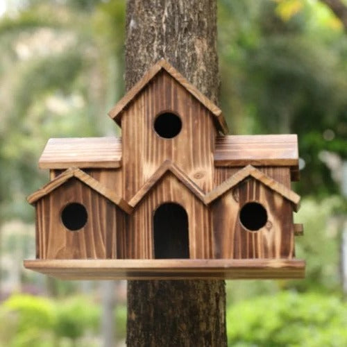 Handcrafted Wooden Birdhouse with Multiple Entry Holes