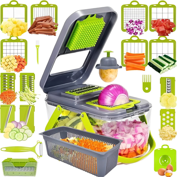 Multi-Function Vegetable Slicer with Storage Container and Safety Grip - Lenila