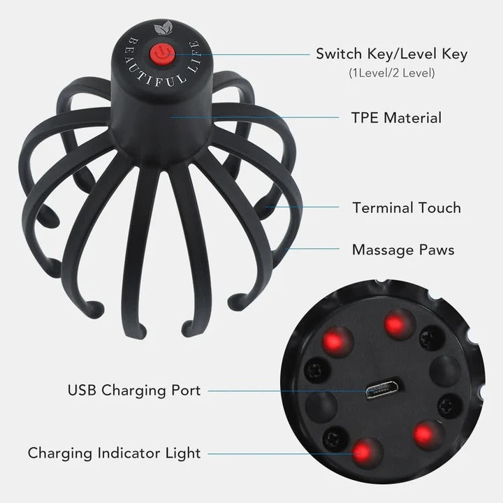 Electric Head Massager USB Rechargeable Octopus Vibration Tool