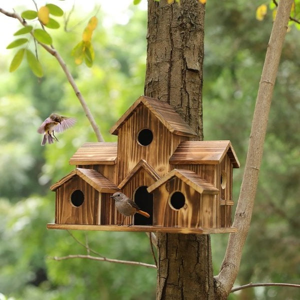 Handcrafted Wooden Birdhouse with Multiple Entry Holes