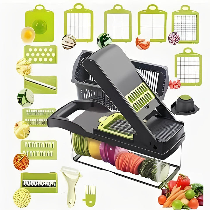 Multi-Function Vegetable Slicer with Storage Container and Safety Grip