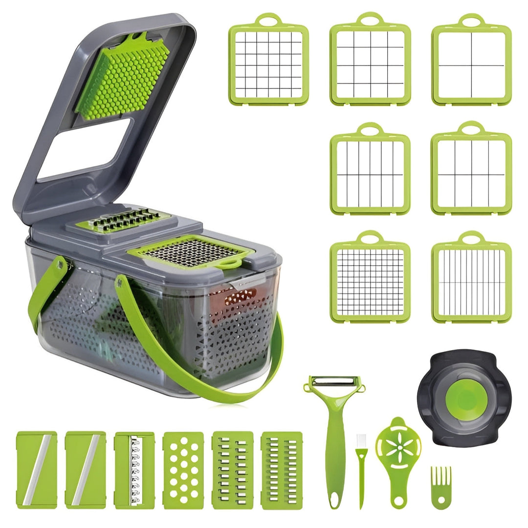 Multi-Function Vegetable Slicer with Storage Container and Safety Grip